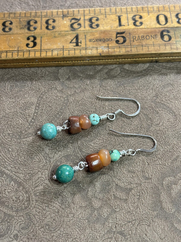 Turquoise and Ancient Agate Earrings - Image 2